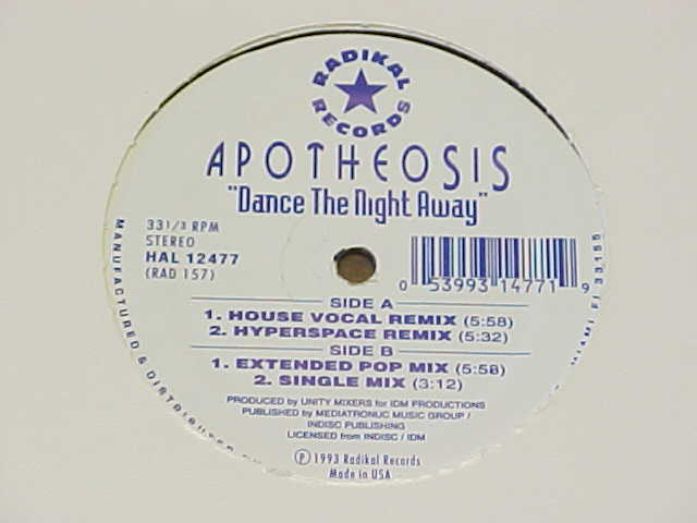 Apotheosis Dance The Night Away 4 Mixes 12'' 12